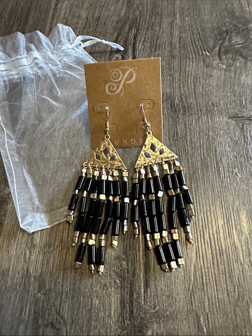 Plunder Gold & Black Beaded Fringe Earrings